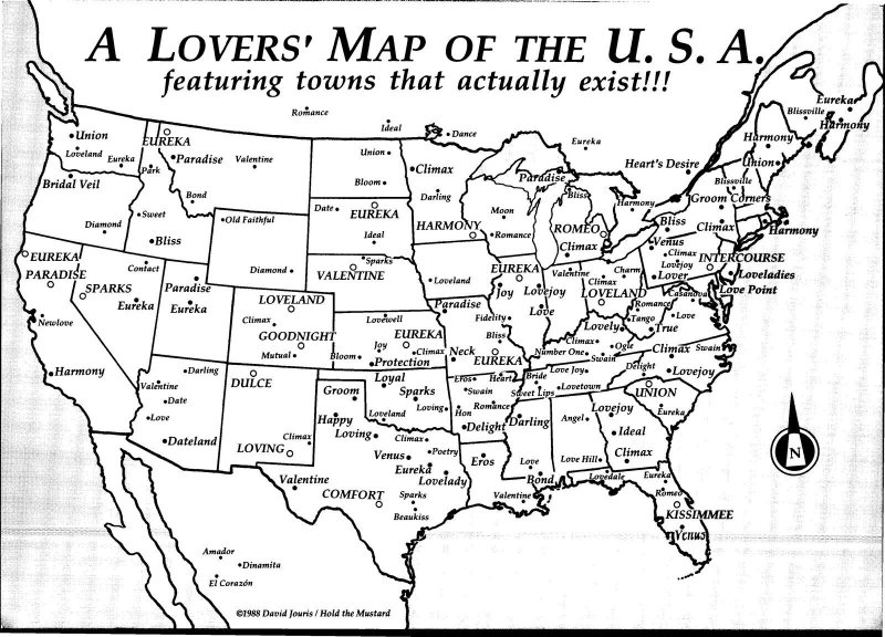 Postcard MAP Comic US A Lover's  Map of the U.S.A.