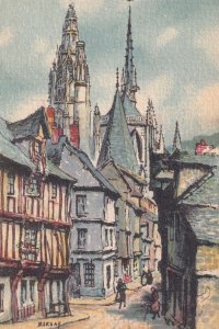 Caudebec En Caux Le Grande Rue Antique Linen French Painting Postcard