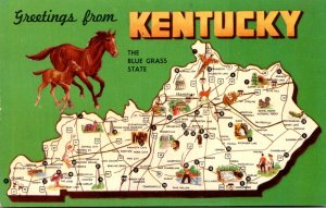 Map Of Kentucky With Greetings From The Blue Grass State