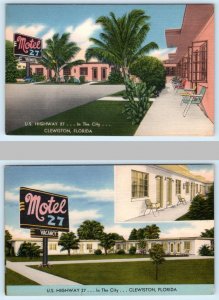 2 Postcards CLEWISTON, Florida FL ~ Roadside MOTEL 27 Hendry County c1940s Linen 