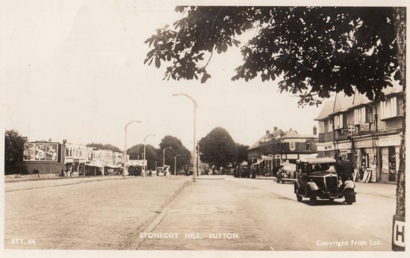 Stonecot Hill Sutton Croydon Black Taxi Newsagents Real Photo Old Postcard