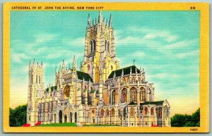 Cathedral of St John the Divine New York City NYC NY Linen Postcard I2