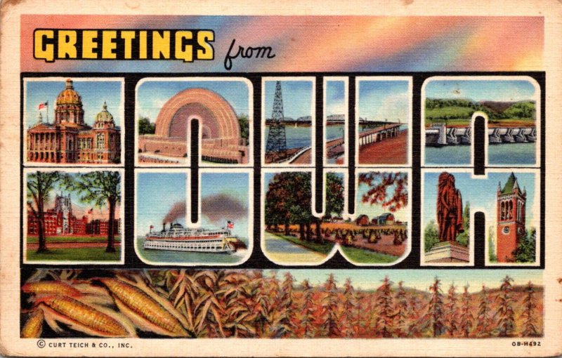 Iowa Greetings From Iowa Large Letter Linen Curteich