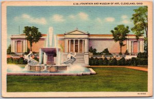 Cleveland Ohio OH, 1956, Fountain Statue and Museum of Art, Vintage Postcard