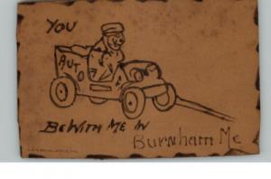 BURNHAM ME Old Car c1910 Real Leather Postcard