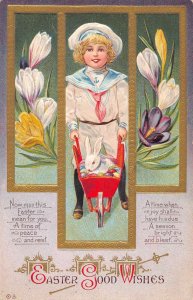 Easter Greetings Child with Bunny Vintage Postcard AA50861