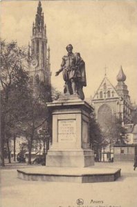 Belgium Anvers Place Verte Cathedrale et Statue Rubens 1924