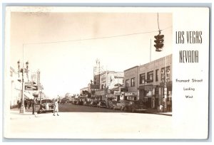 Freemont Street Looking West Western Union Cars Las Vegas NV RPPC Photo Postcard 