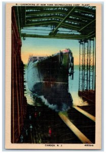 Camden New Jersey NJ Postcard Launching New York Shipbuilding Corp Plant c1940