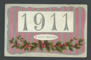 1910 Happy New Year 1911 Pink & Gray Embossed