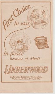 1918 Print Ad Underwood Typewriter First Choice in War,  In Peace WWI Era