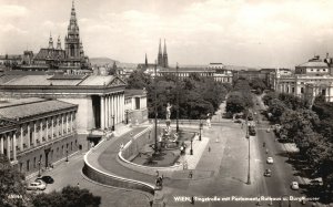 Vintage Postcard Wien Ringstrabe Mit Parlament Rathaus u. Burgtheater Vienna Aut