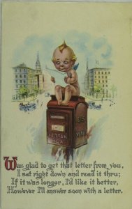 C. 1910 Kewpie, Cherub on Mailbox Vintage Postcard P49