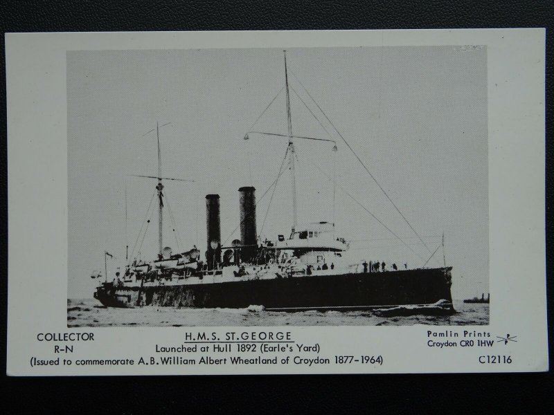 Naval Ship H.M.S. ST. GEORGE Built in Hull 1892 Postcard by Pamlin C12116