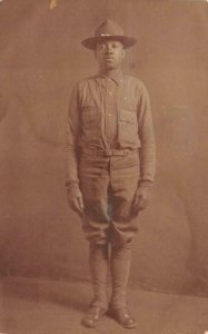 RPPC BLACK AMERICANA SOLDIER DOUGHBOY MILITARY WW1 REAL PHOTO POSTCARD WNC 31