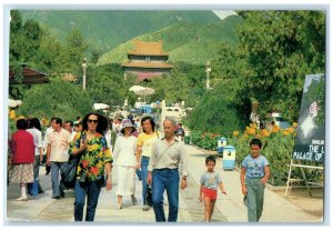 1988 Scene of Chinese and Foreigners Walking Temple at the Back China Postcard