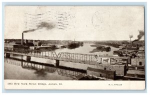 1909 New York Street Bridge Bull Durham Aurora Illinois IL Antique Postcard