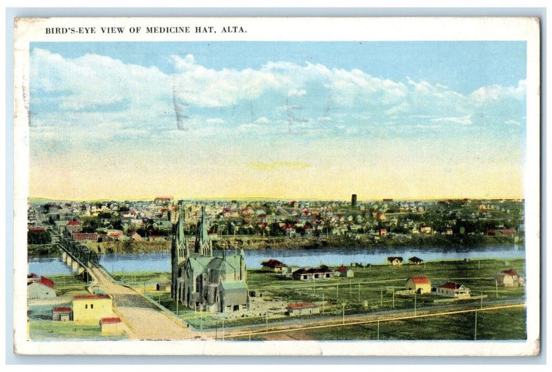 1924 Bird's Eye View of Medicine Hat Alberta Canada Posted Vintage Postcard