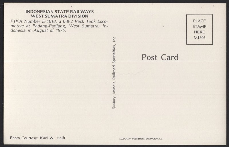 Indonesian State Railways West Sumatra Division PJKA Number E-1018 1975 ~ Chrome