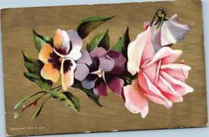 postcard floral  Divided Back 1909 pin k, purple flowers  1083 B