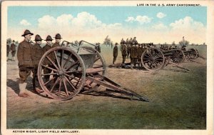 U.S. Army Cantonment, Action Right, Light Field Artillery Vintage Postcard N52