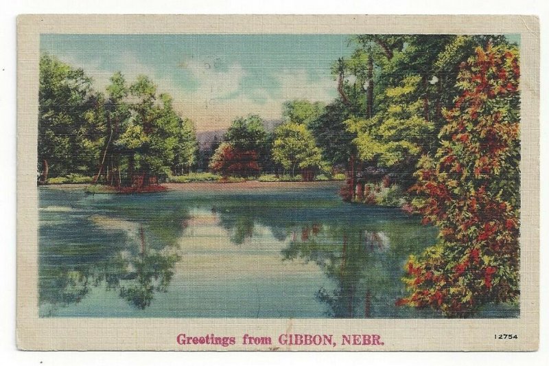 Postcard Nebraska NE Greetings from Gibbon, Nebr. Standard View Linen Card 