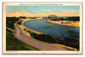 Scenic Highway Toward Seashore Cape Cod Massachusetts MA Linen Postcard Y13