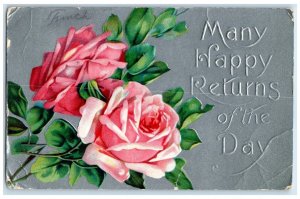 1911 Happy Returns Of The Day Roses Flowers Embossed Mason Arkansas AR Postcard