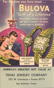 1940s San Antonio Texas Jewelry Store Bulova watch advertising Postcard 25-595