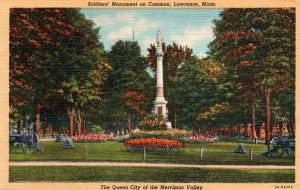 VINTAGE POSTCARD SOLDIERS MONUMENT ON COMMON LAWRENCE MASSACHUSETTS c. 1945