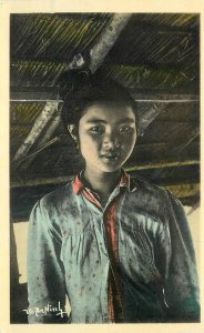 Postcard 1950s French Indonesia Laos Native girl 23-6439