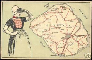 netherlands, WALCHEREN, Costumes, MAP Postcard (1940s)