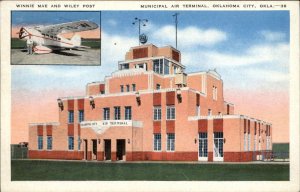 Oklahoma City OK Municipal Air Terminal Airport Airplane Vintage Postcard