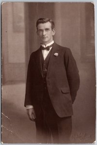 Gentleman Photo Black Suit Tie Real Photo RPPC Postcard