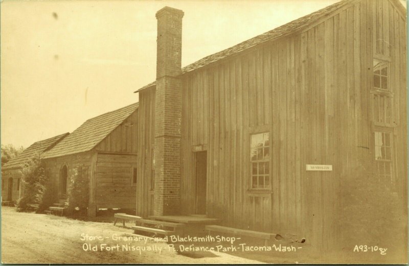 RPPC Store Granary Blacksmith Shop Fort Nisqually Tacoma Real Photo Postcard