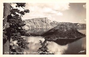 Wizard Island from Rim Real Photo - Crater Lake National Park, Oregon OR  