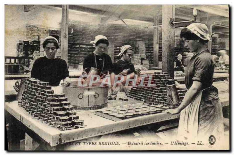 Old Postcard Brittany Folklore The Sardine Industry & # 39huilage