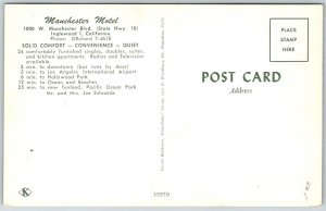 Inglewood California 1950s Postcard Manchester Motel Cars