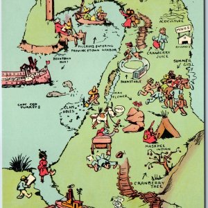 c1940s Cape Cod, MA Seeing Artistic Map Robbins ED West Litho Postcard Mass A204