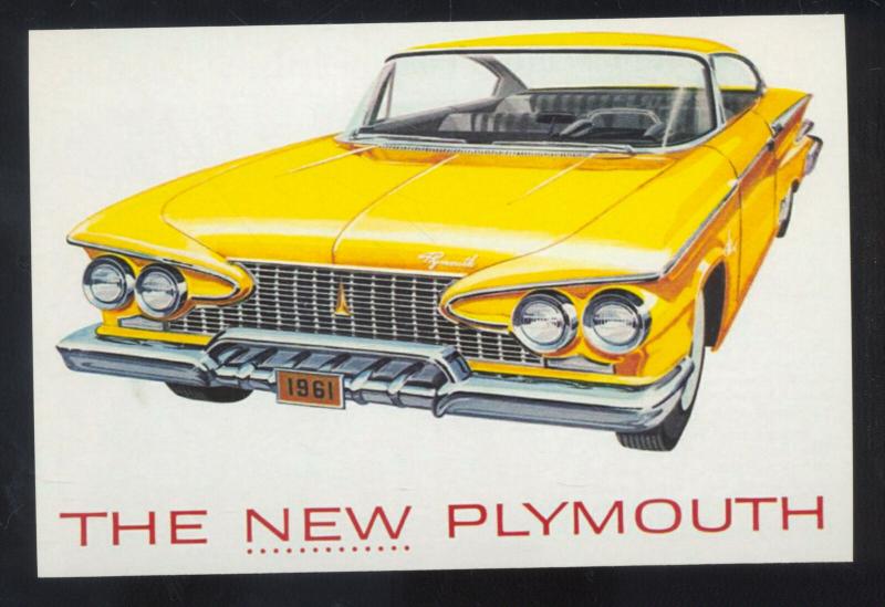 1961 PLYMOUTH CAR DEALER ADVERTISING POSTCARD '61 MOPAR OLD CARS