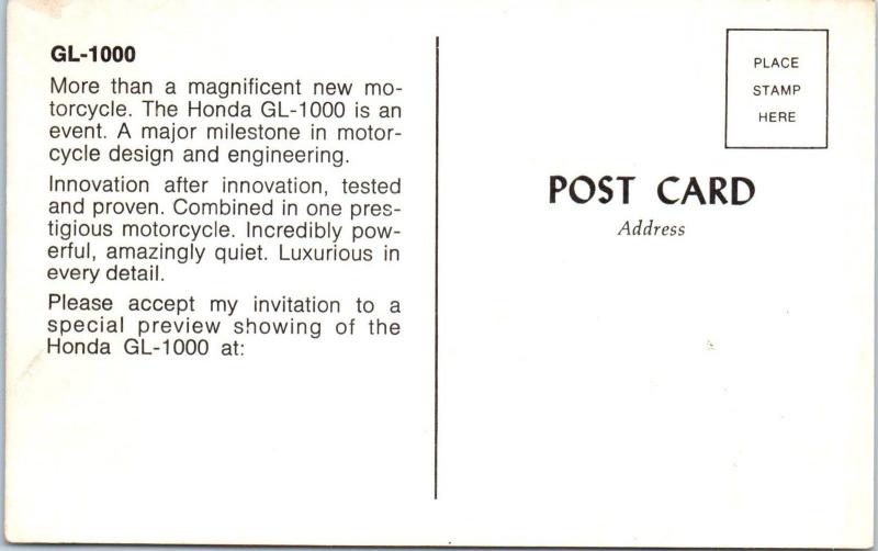 MOTORCYLE  Advertising     HONDA GL-1000    c1980s   Postcard