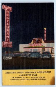 LAKEWOOD, CO Colorado ~ TAYLOR'S RESTAURANT Night Neon Roadside Linen Postcard