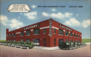 Omaha NE Cascade Laundry Bldg Delivery Trucks Art Deco Linen Postcard