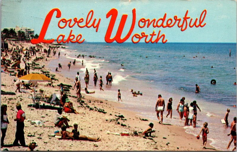 Lake Worth FL~Ocean Beach VINTAGE - POSTCARD COLOR POSTED