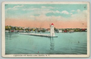 Geneva New York~Lighthouse And Seneca Lake~1920s Postcard