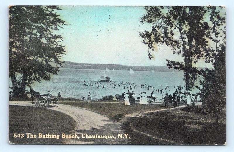 Postcard NY Chautauqua The Bathing Beach at Lake 1912 View R70