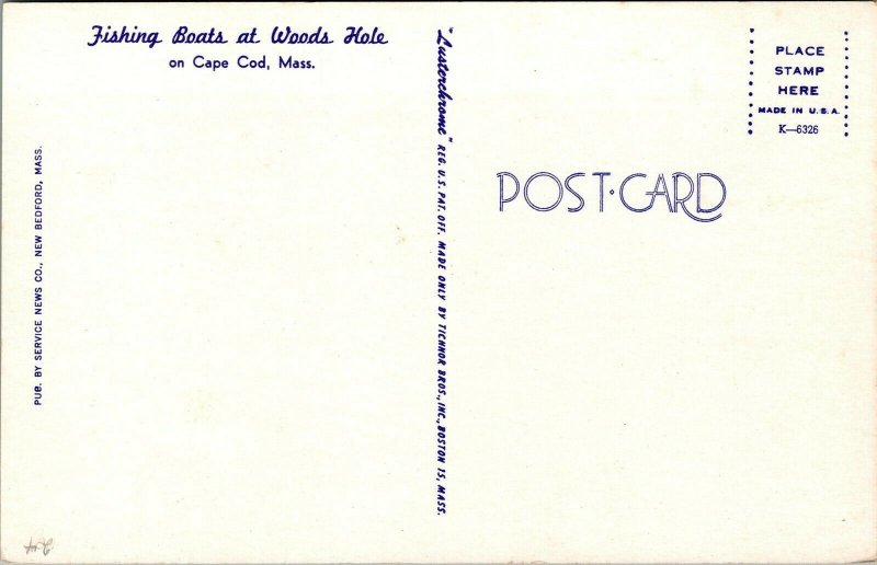 Vtg Cape Cod Massachusetts MA Fishing Boats at Woods Hole 1950s Postcard