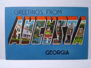 Greetings From Augusta Georgia Large Letter Linen City Postcard Tichnor Unused