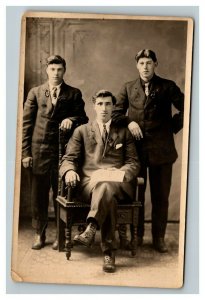 Vintage 1910's RPPC Postcard Photo of Three Brothers