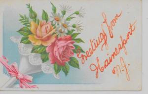 Hainesport New Jersey Greetings From bouquet of flowers antique pc Z19921 